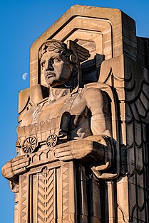 Guardiões do poste de trânsito na Ponte Hope Memorial em Cleveland (1932)