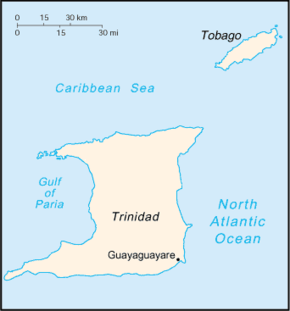 Гуайагуайаре на карте Тринидада и Тобаго