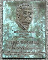 A plaque in Poznań honoring Hoover