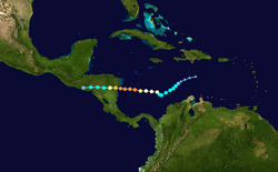 Trajectoire d’Iota dans les Caraïbes.