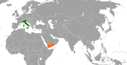 Map indicating locations of Italy and Yemen