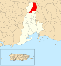 Location of Jagua Pasto within the municipality of Guayanilla shown in red