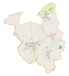 Mapa konturowa gminy Krzanowice, na dole znajduje się punkt z opisem „Przejście graniczneKrzanowice-Chuchelná”