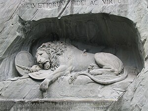 Le Lion de Lucerne, sculpture en hommage aux gardes suisses morts au service du roi de France Louis XVI (1819).