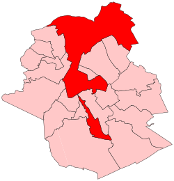 ブリュッセル首都圏地域におけるブリュッセル市の位置の位置図