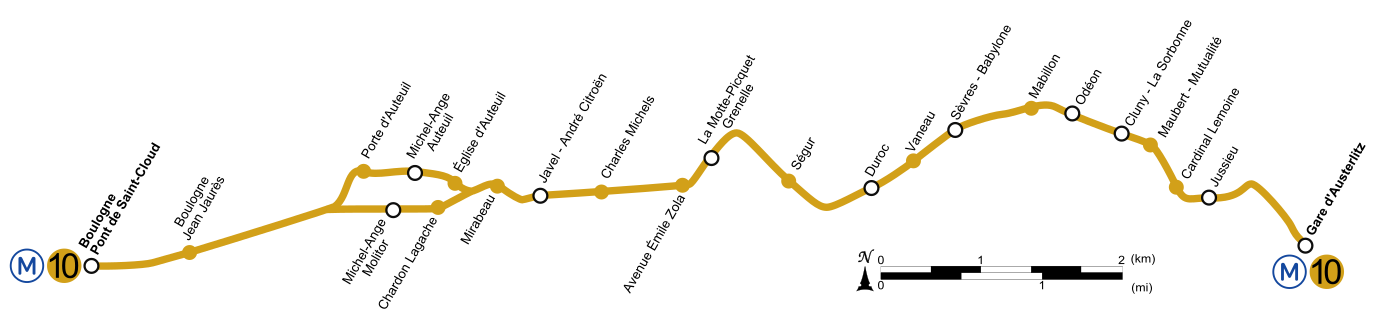 Geographically accurate path of Paris Métro Line 10