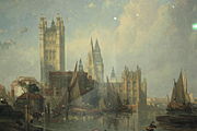 The Houses of Parliament from Millbank by David Roberts, 1861