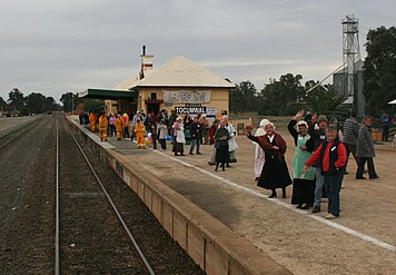 Local residents farewell a centenary train from the Victorian platform in July 2008