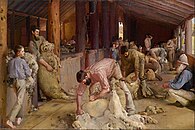 Tom Roberts, Shearing the Rams, 1890