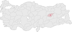 トゥンジェリ県の位置。赤点がトゥンジェリの位置図