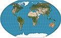 Image 6 Winkel tripel projection Map: Strebe, using Geocart The Winkel tripel projection is a modified azimuthal map projection proposed by Oswald Winkel in 1921. The arithmetic mean of the equirectangular projection and the Aitoff projection, it was intended as a compromise between minimizing three kinds of distortion: area, direction and distance. The imagery used for the map is derived from NASA's Blue Marble summer months composite, with oceans lightened to enhance legibility and contrast. More selected pictures