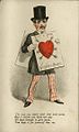 A "Vinegar Valentine" card from the 1870s, with a red heart symbol pierced by six arrows.