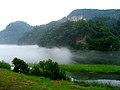 只見川の川霧。金山町