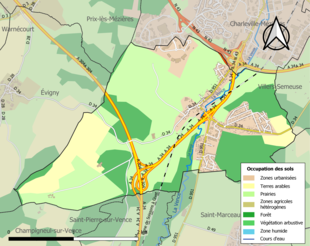 Carte en couleurs présentant l'occupation des sols.