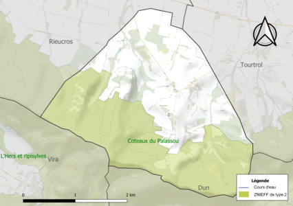 Carte de la ZNIEFF de type 2 sur la commune.