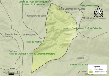 Carte des ZNIEFF de type 2 sur la commune.