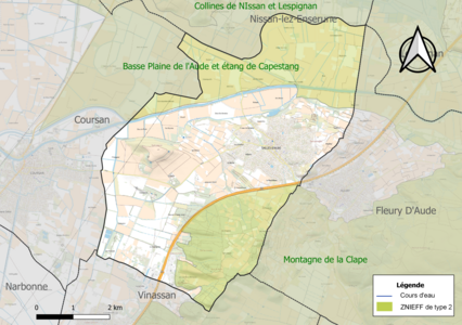 Carte des ZNIEFF de type 2 sur la commune.