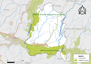 Carte des ZNIEFF de type 2 de la commune.