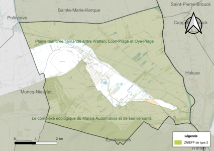 Carte des ZNIEFF de type 2 sur la commune.