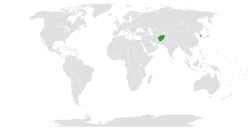 Map indicating locations of Afghanistan and South Korea