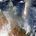 Satellite image of the Ash distribution over Australia from the 2022 Hunga Tonga–Hunga Ha'apai eruption.