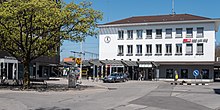 Das Empfangsgebäude des Bahnhofs Burgdorf BE aus dem Jahr 1957