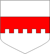 Blason d'argent, à fasce bretessée de gueules.