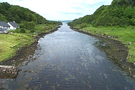 View from the Clachan Bridge, looking north. Seil Island is on the left and the mainland on the right.