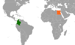 Map indicating locations of Colombia and Egypt