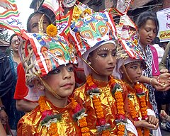 Children dressed up for Gai Jatra