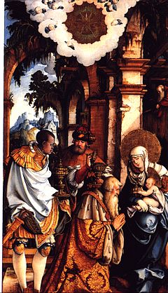 Center piece from former high altar of St. Martin's Church, "Adoration of the Three Kings". Art work by "Master of Messkirch" between 1535 and 1538.