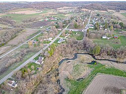 Wis-58 and the Little Baraboo River run through town