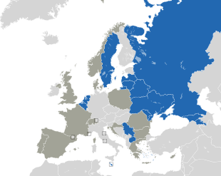 Um mapa colorido dos países da Europa