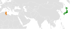 JapanとTunisiaの位置を示した地図