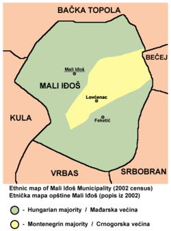 Map of the Mali Iđoš municipality, showing the location of Feketić