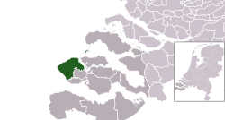 Highlighted position of Veere in a municipal map of Zeeland