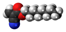 Space-filling model of the octyl cyanoacrylate molecule{{{画像alt1}}}