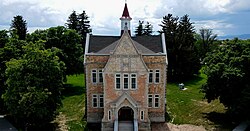 An aerial shot of the Oneida Stake Academy in Preston, Idaho, USA. looking south west.