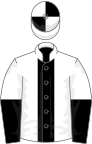 White, black stripe, halved sleeves, white and black quartered cap