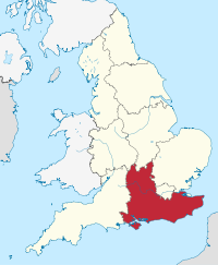 South East England, highlighted in red on a beige political map of England