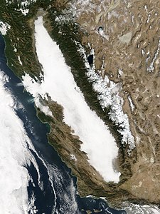 Tule fog, by NASA; MODIS