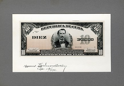 Ten-peso silver certificate from the 1936 series, progress proof obverse, by the Bureau of Engraving and Printing