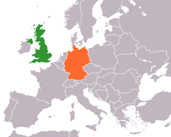 Map indicating locations of United Kingdom and Germany