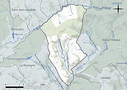 Carte en couleur présentant le réseau hydrographique de la commune