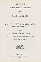 Photographie de la page couverture de l'Acte de l'Amérique du Nord britannique de 1867.