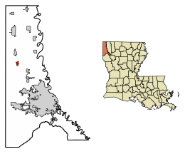 Location of Mooringsport in Caddo Parish, Louisiana.