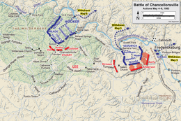 Map shows the Battle of Chancellorsville on 4–6 May 1863