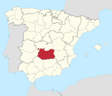 Map of Spain with the province of Ciudad Real highlighted