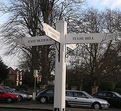 Sign at Dulwich Village crossroads