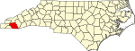 Mapa de Carolina del Norte con la ubicación del condado de Macon